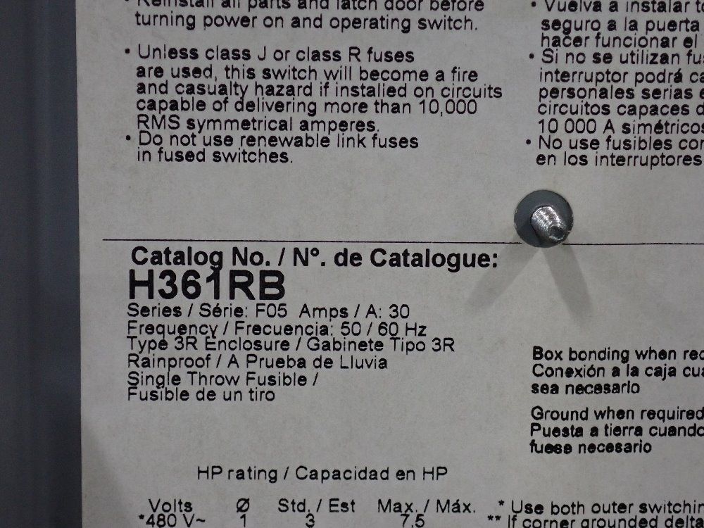 Square D Co. 30 A/600 V Fusible Disconnect - H361rb