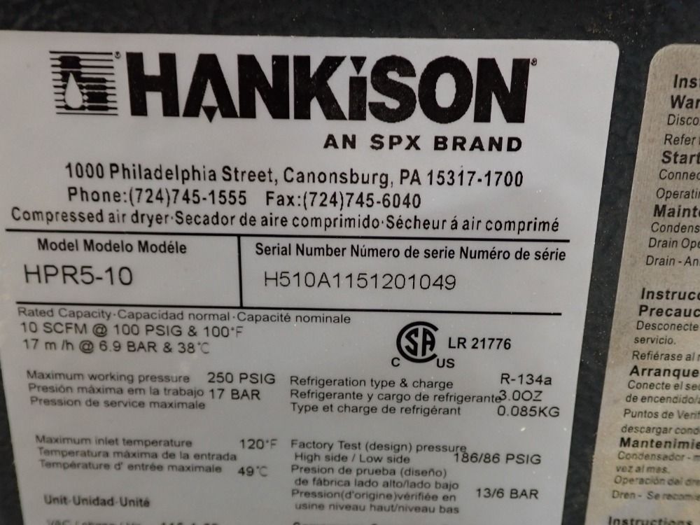 Hankison Air Dryer - Hpr5-10