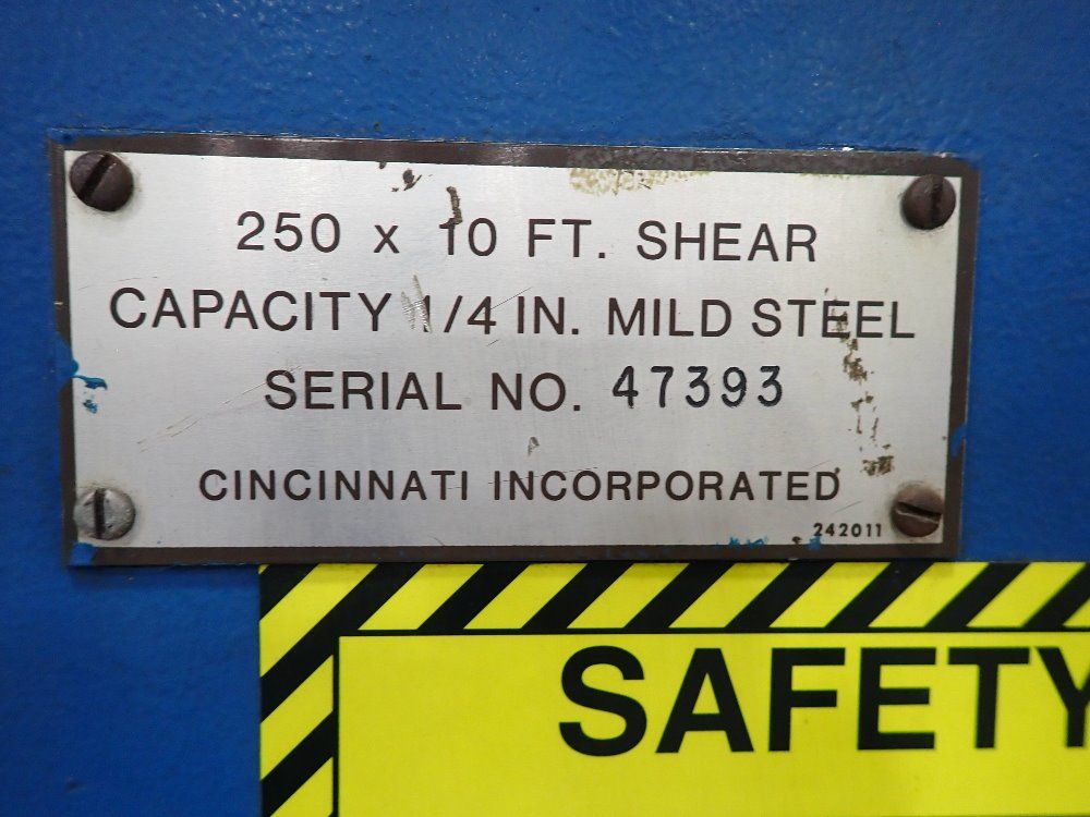 Cincinnati 1/4" Mild Steel/ 10' Shear - 250
