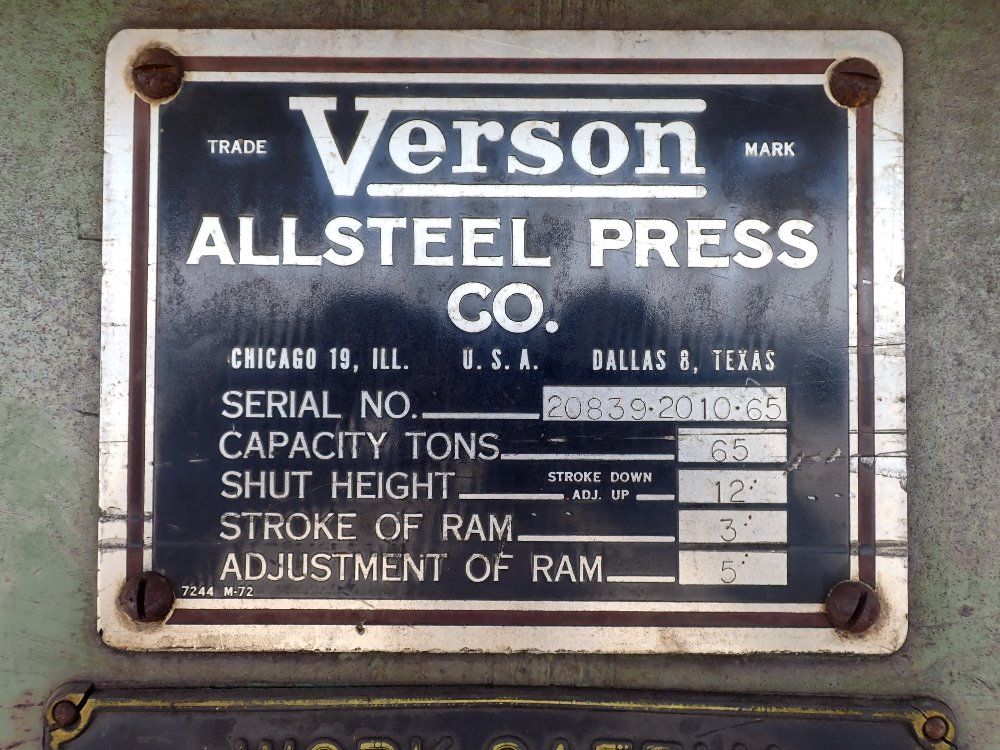 Verson 65 Ton 10' Press Brake