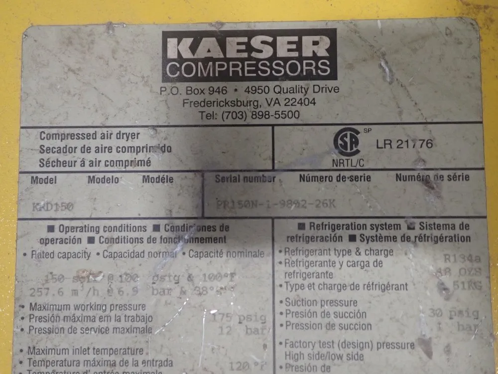 Kaeser 175psig Compressed Air Dryer - Krd150