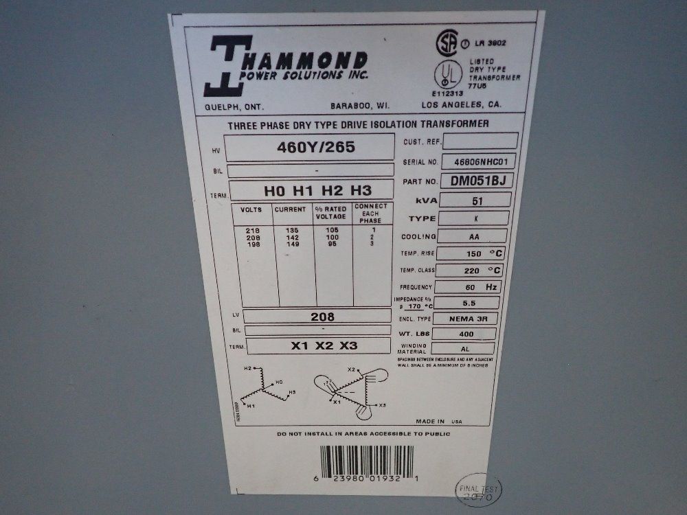 Hammond 51kva Transformer - Dmd51bj