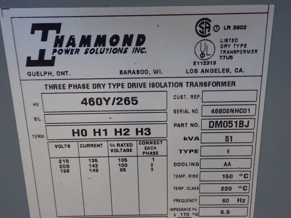 Hammond 51kva Transformer - Dmd51bj