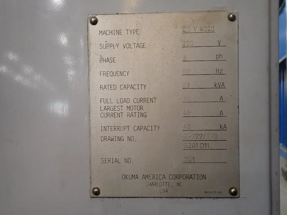 Okuma 23kva Cnc Vertical Mill - Esv4020
