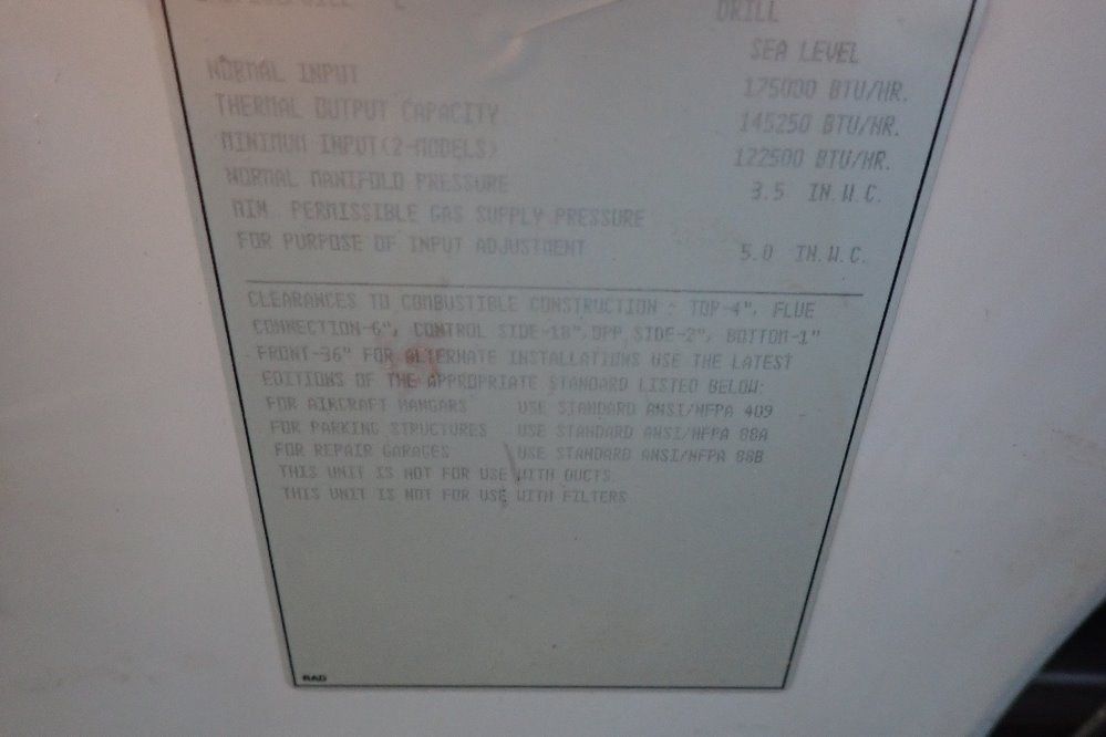 Reznor 175000 Btu Unit Heater - Udap175