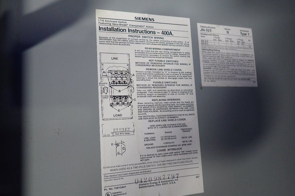 Siemens 400 Amps Fusible Disconnect - Jn325