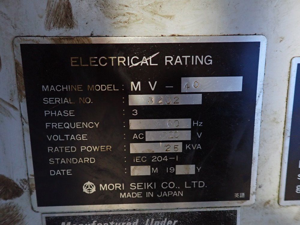 Mori Seiki 17 1/2" X 43' Cnc Vmc - Mv-40