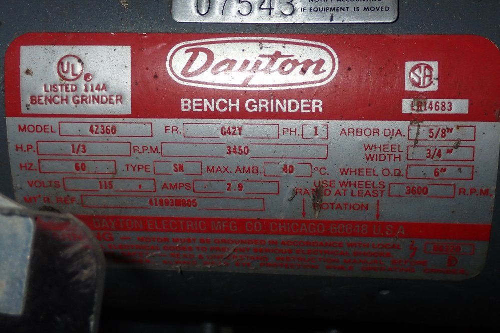 Dayton 1/3 Hp Bench Grinder - 42360