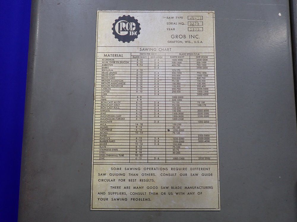 Grob 18" Vertical Band Saw - 4v-18