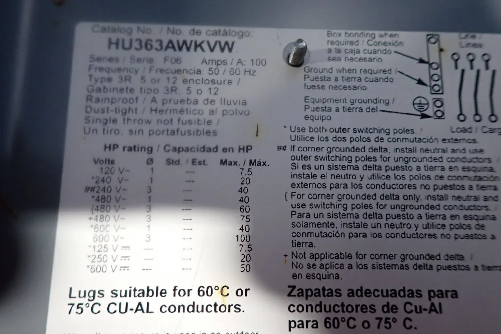 Square D 100 Amps/600v Fusible Disconnects - Hu3c3awkvw