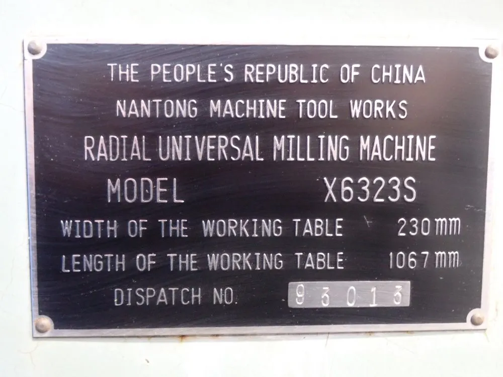 Nantong 42" X 9" Table, 78-5720rpm Vertical Milling Machine - X6323s