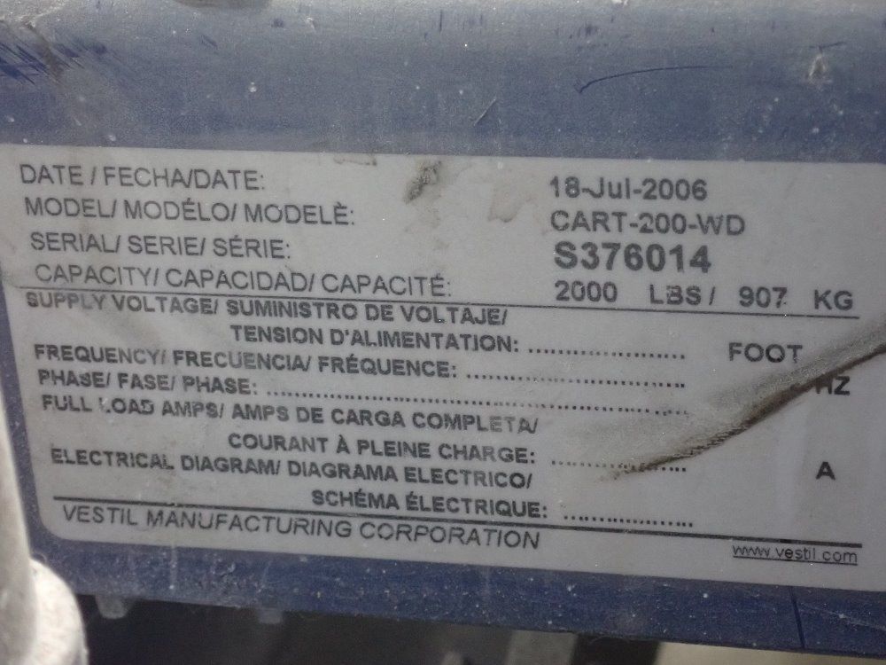 Vestil Mfg. Corp. 2000 Lbs. Hydraulic Lift Cart - Cart-200-wd