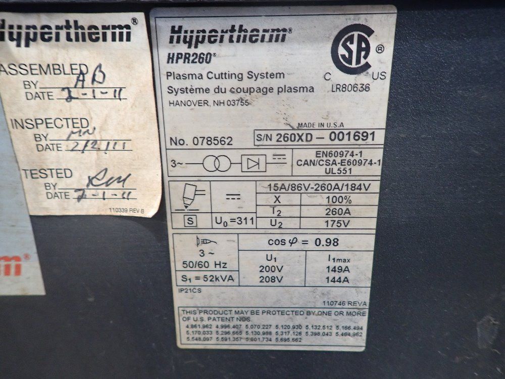 Hypertherm Plasma Cutting System - Hpr 260