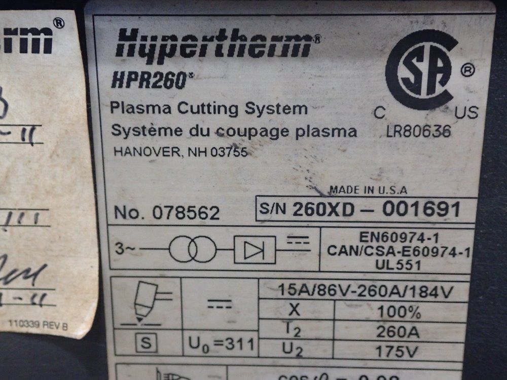 Hypertherm Plasma Cutting System - Hpr 260