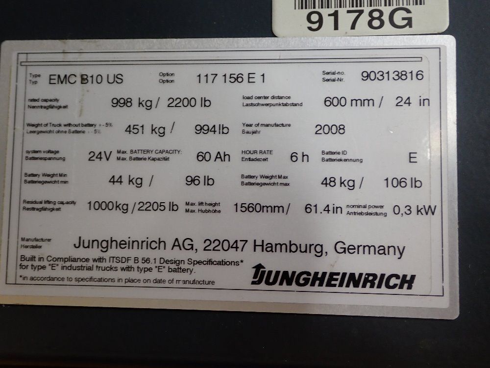 Jungheinrich 2200 Lbs Electric Pallet Jack - Emcb12us