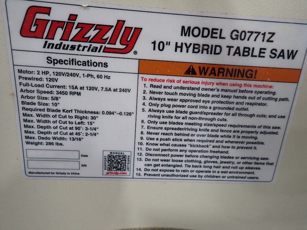 Grizzly Grizzly G0771z Table Saw