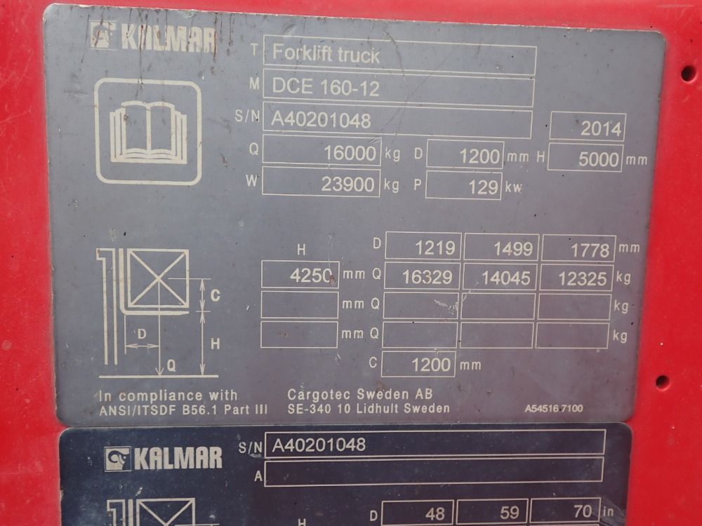 Kalmar 2014 Kalmar Dce 16012 Diesel Forklift