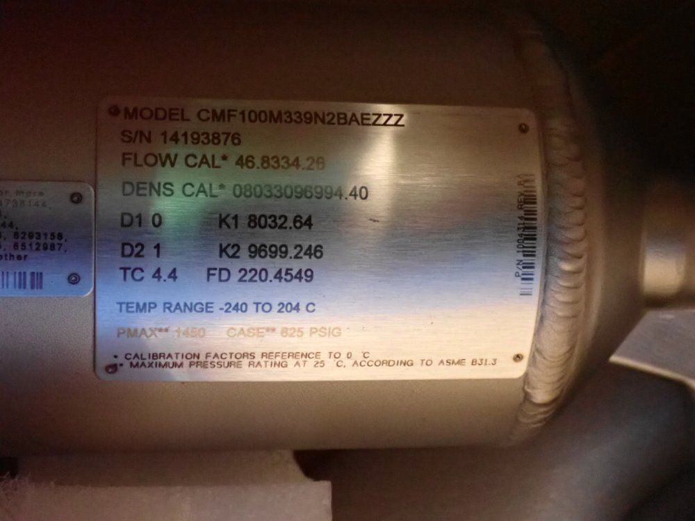 Micro Motion 2010 Micro Motion Cmf100m339n2baezzz Mass Flow Sensor