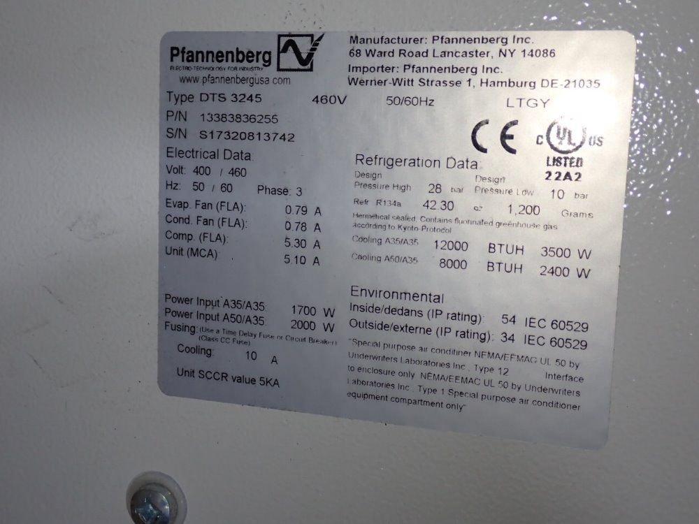 Pfannenberg 12000 Btuh Dts 3245 Air Conditioner - Dts 3245