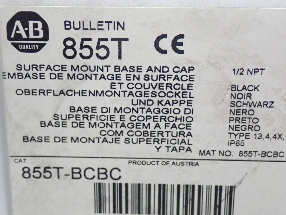 Allen Bradley 70mm, 1/2 Npt Light Stack Mounting Base And Cap - 855t-bcbc