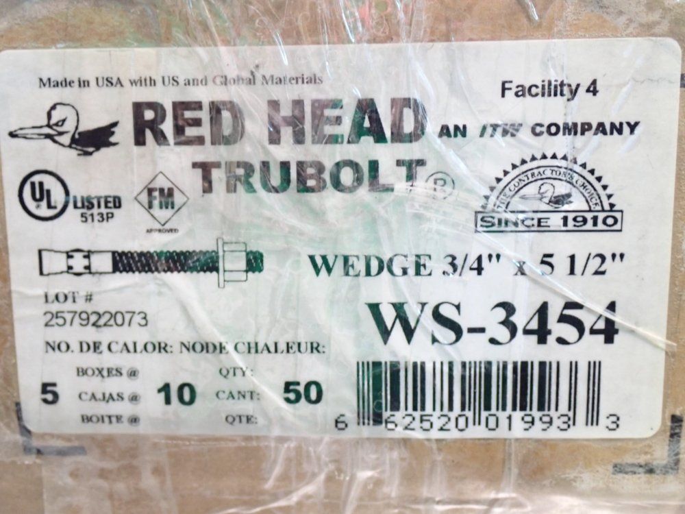 Red Head Wedge 3/4" X 5 1/2" Wedge Anchor 50pcs - Ws-3454