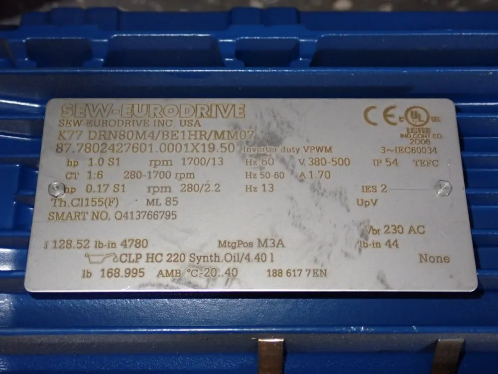 Sew Eurodrive 1 Hp Gear Drive - K77drn80m4/be1hr/mm07