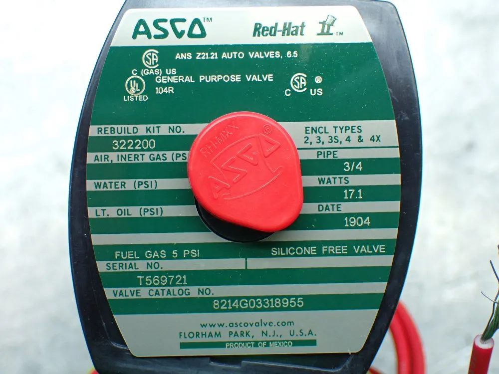 Asco 3/4" Pipe Redhat Solenoid Valve. - 8214g03318955