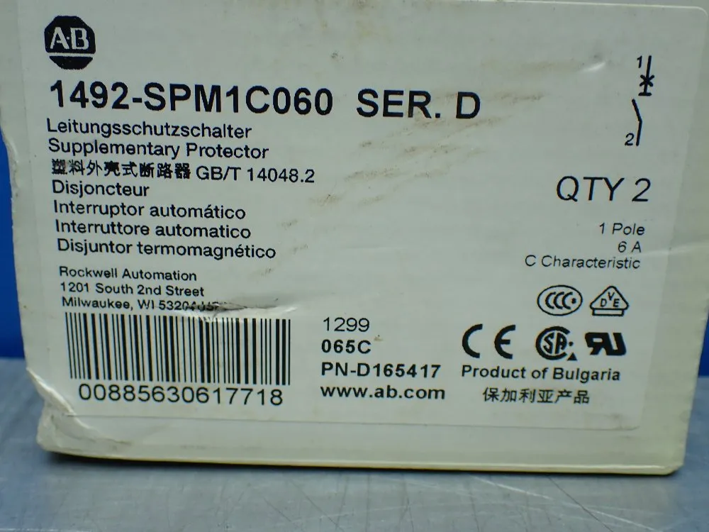 Allen-bradley 4 Supplementary Protector Miniature Circuit Breakers. - 1492-spm1c060