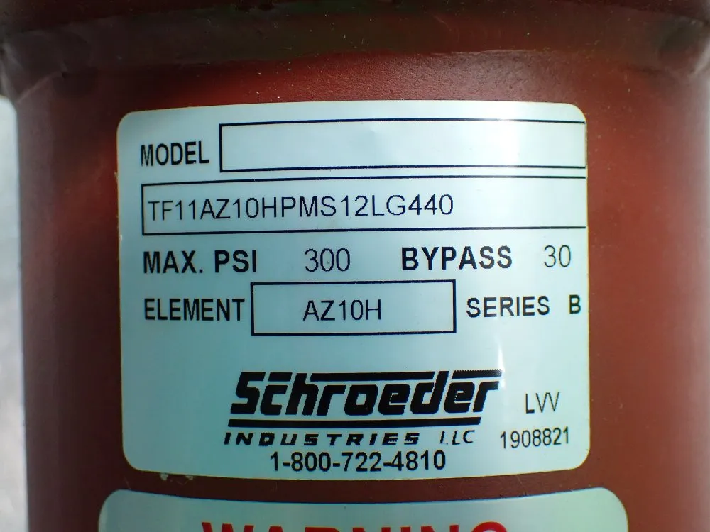 Schroeder Az10h Element Filter Housing Unit. - Tf11az10hpms12lg440