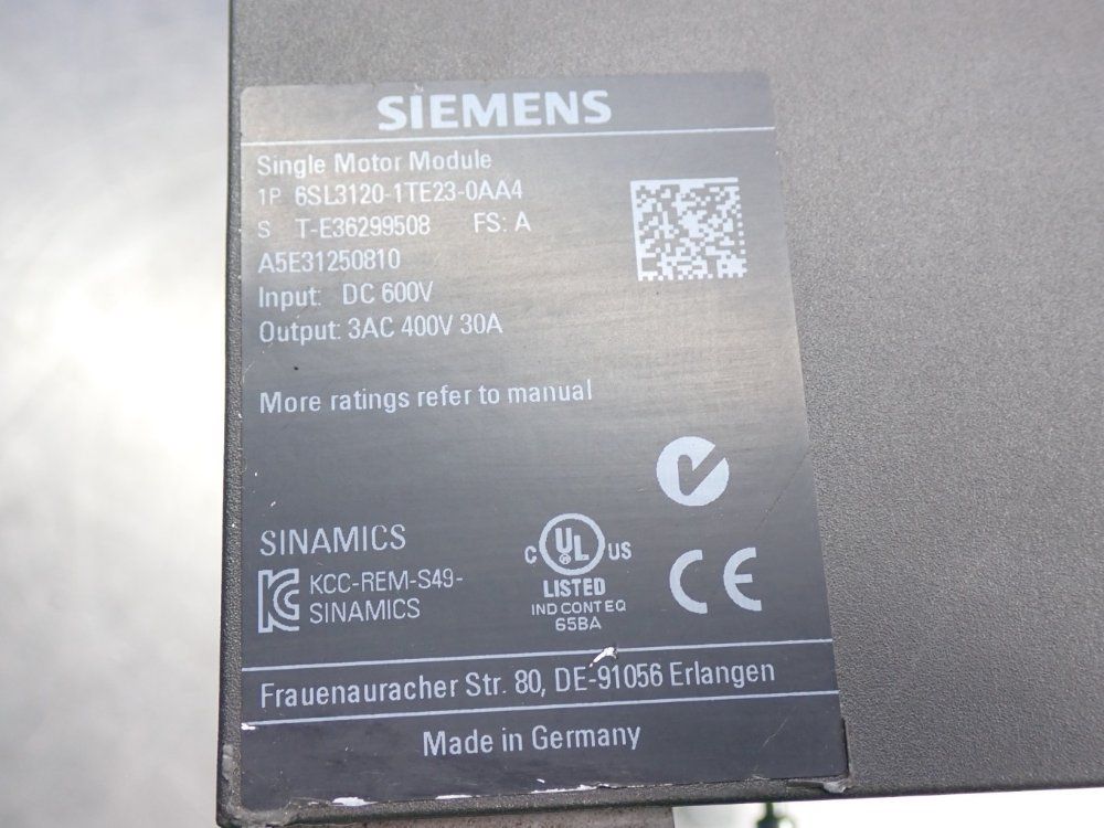 Siemens Sinamics S120 Series Single Motor Power Controller Module