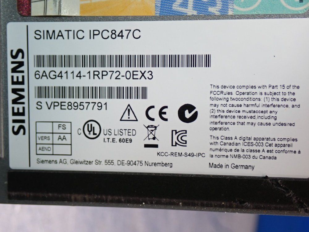 Siemens Simatic Ipc847c Rack Pc 
