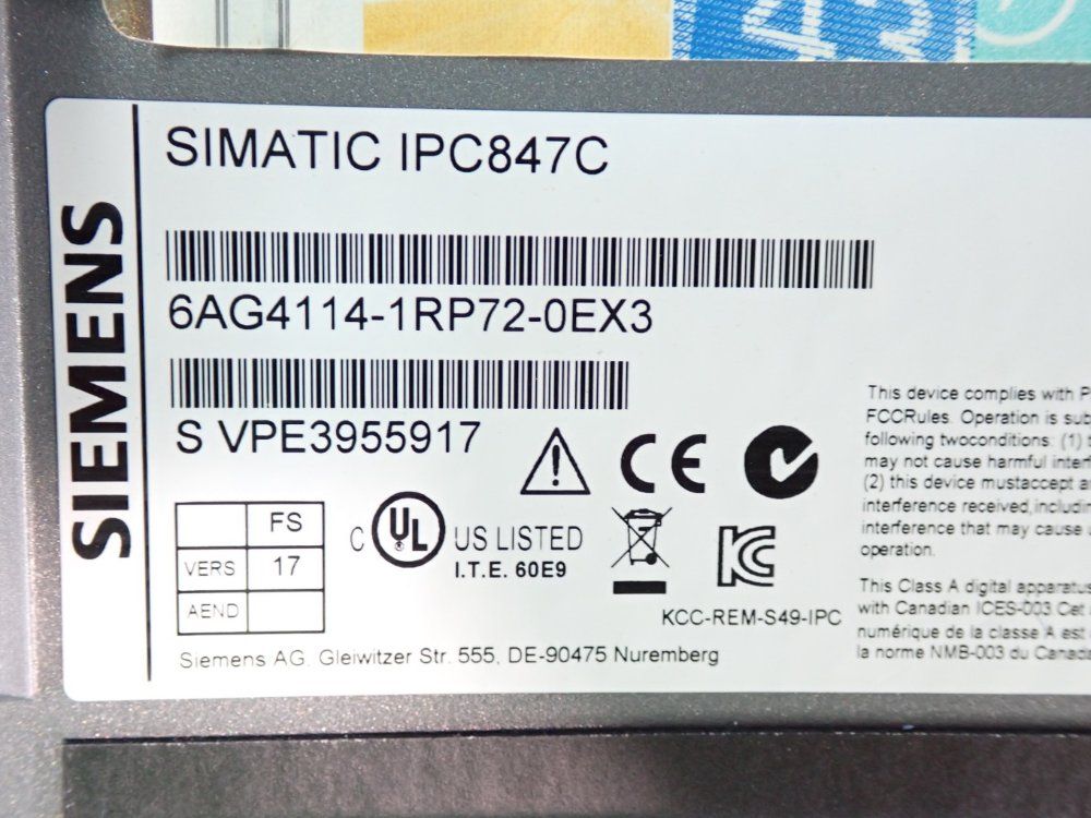 Siemens Rack Pc Simatic Ipc847c 