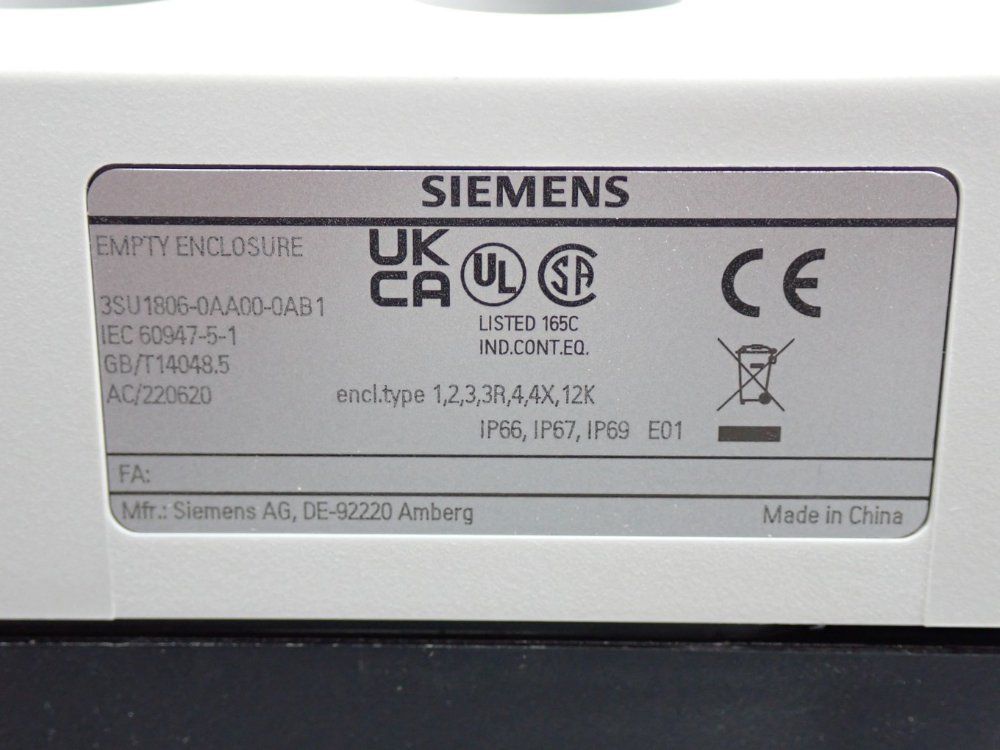 Siemens Control Circuit Device Enclosure 