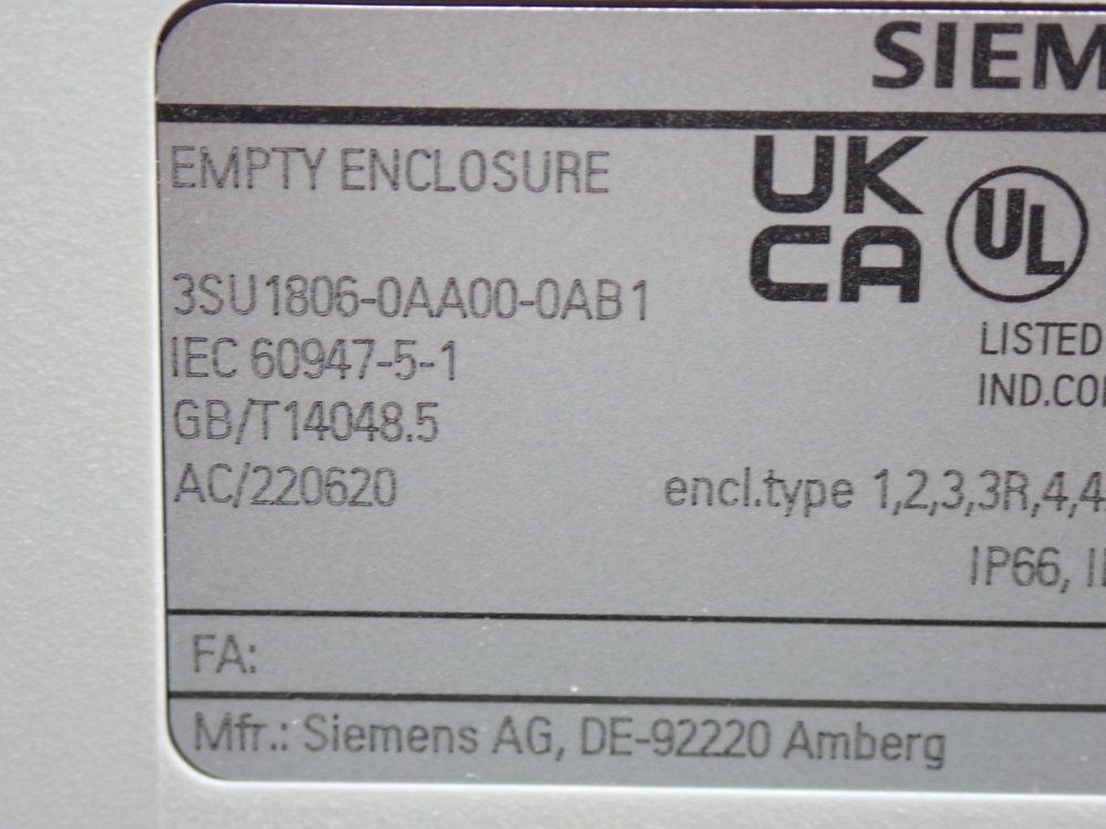 Siemens Control Circuit Device Enclosure 