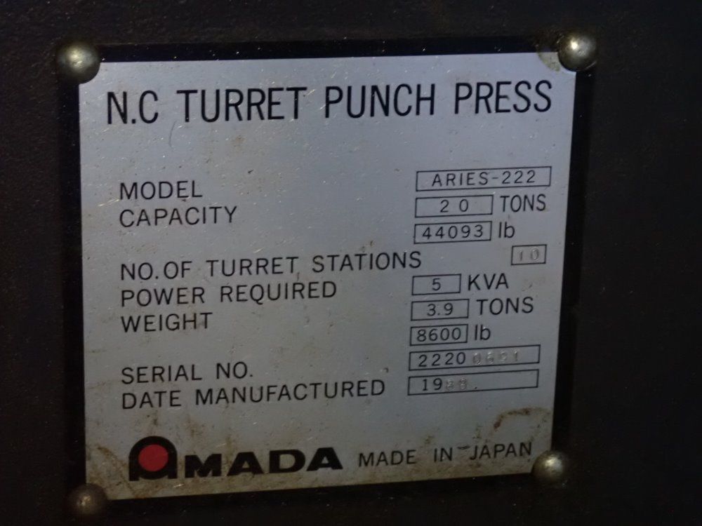 Amada Amada Aries222 Turret Punch Press