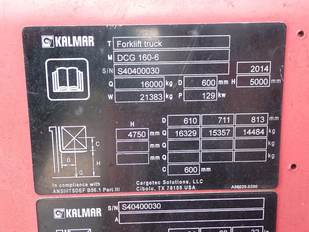 Kalmar 2014 Kalmar Dcg 1606 Diesel Forklift