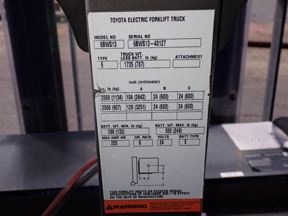 Toyota Toyota 6bws13 Electric Walk Behind Forklift