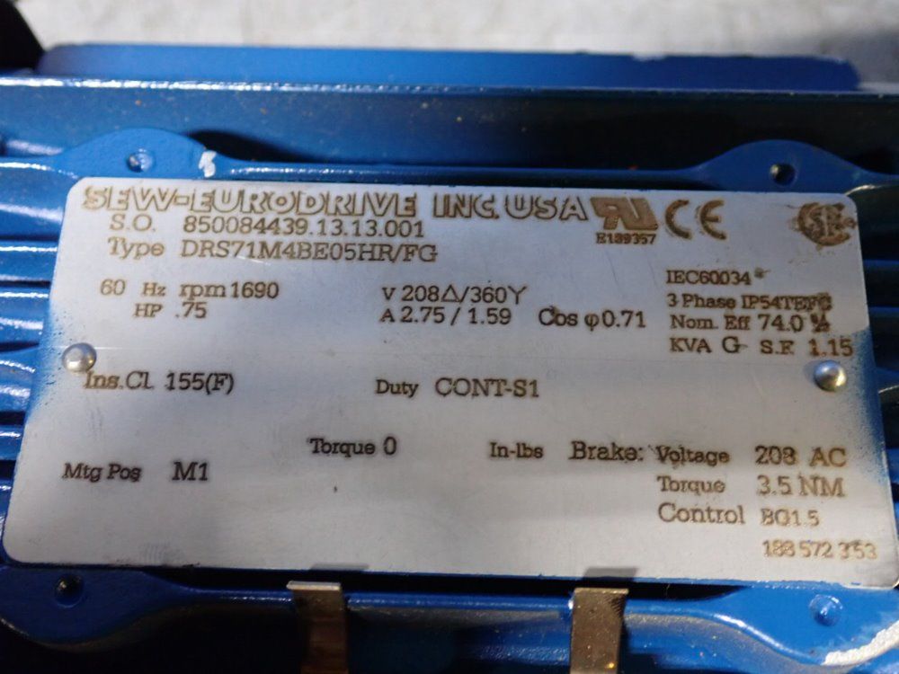 Sew Eurodrive .75 Hp Motor - Drs71m4be05hr/fg