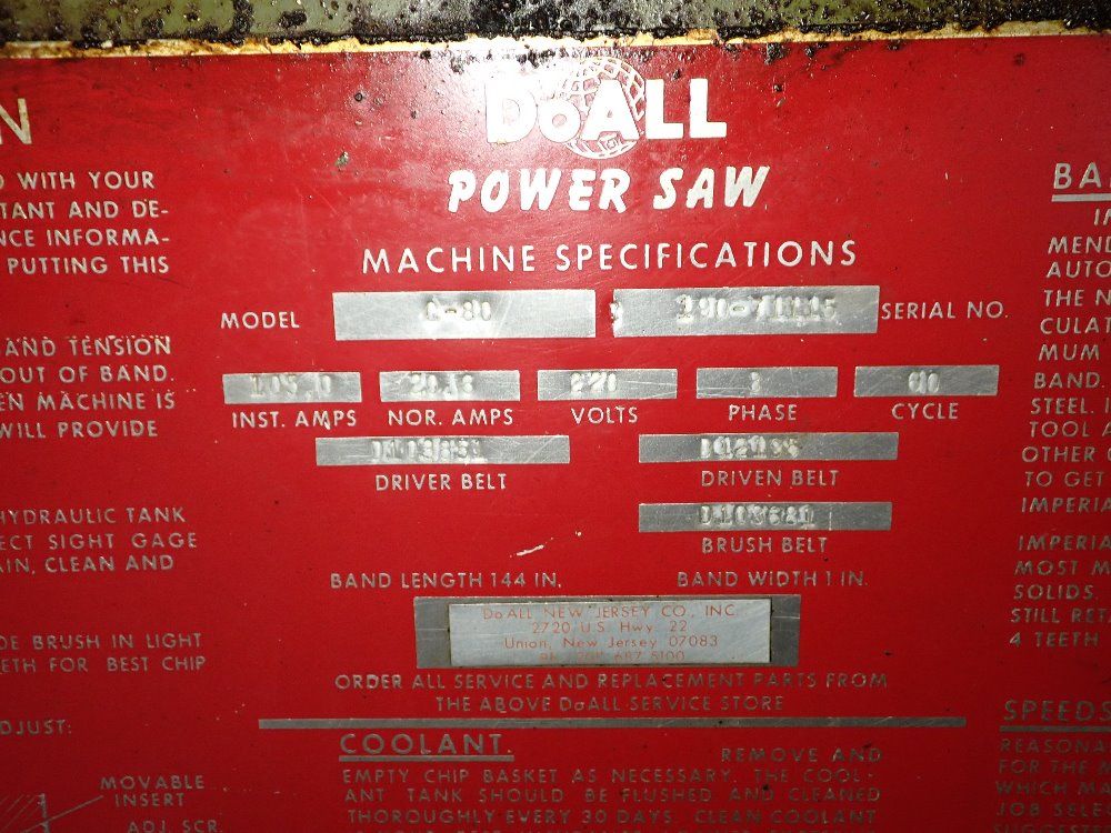Doall Doall C80 Horizontal Band Saw