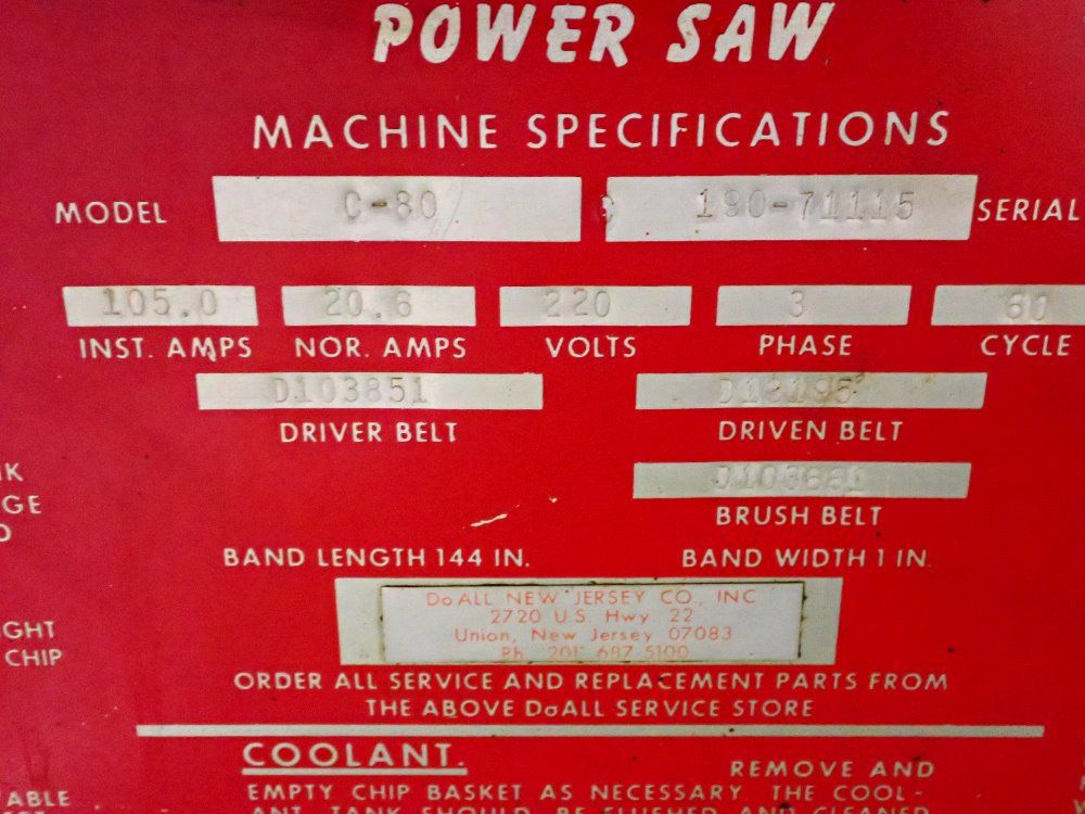 Doall Doall C80 Horizontal Band Saw