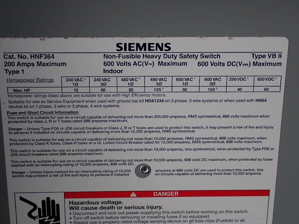 Siemens Non Fusible Disconnect