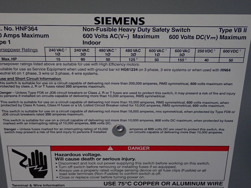 Siemens Non Fusible Disconnect