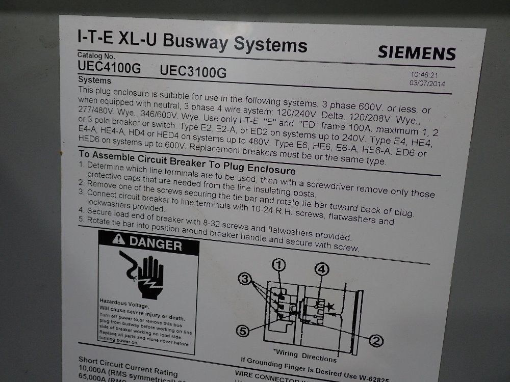 Siemens Circuit Breaker Bus Plug
