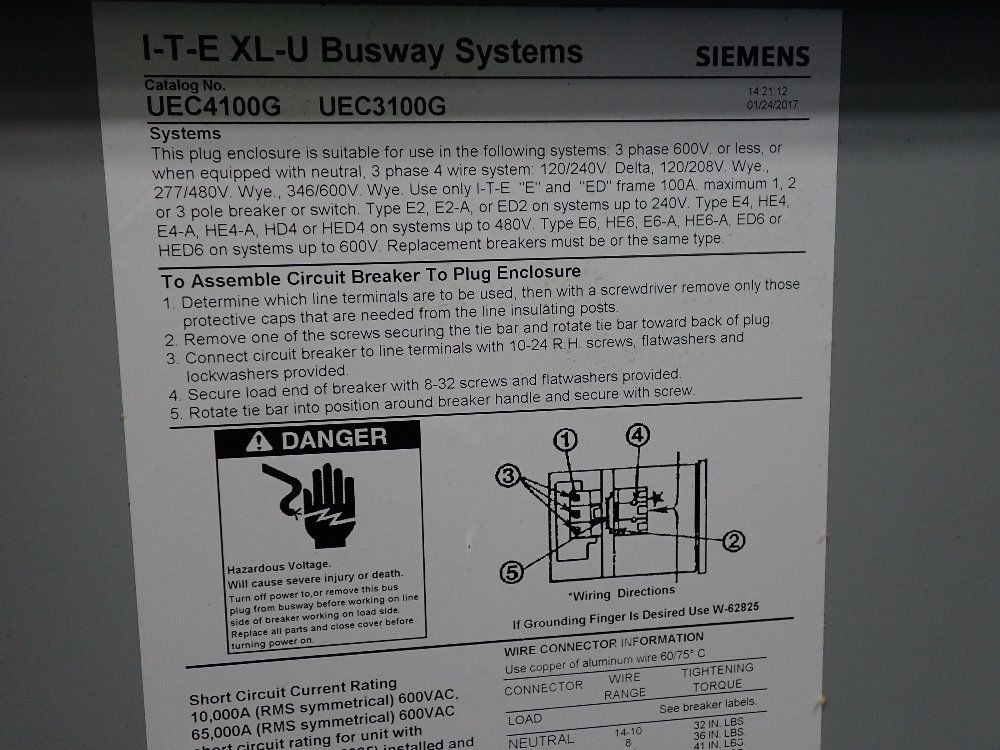 Siemens Circuit Breaker Bus Plug
