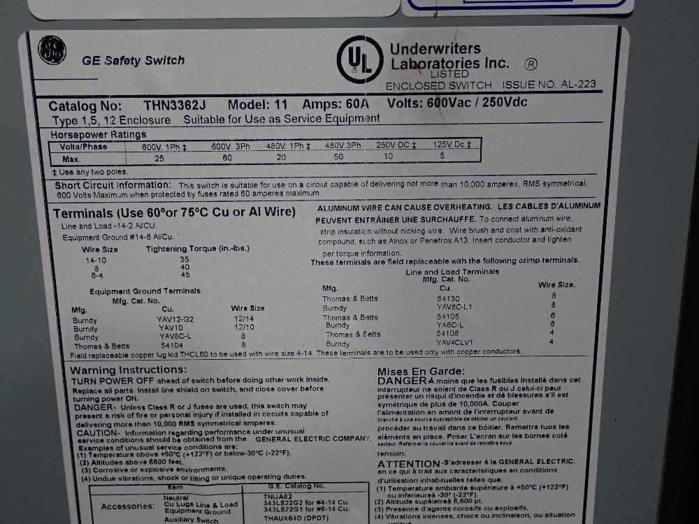 General Electric Non Fusible Disconnect