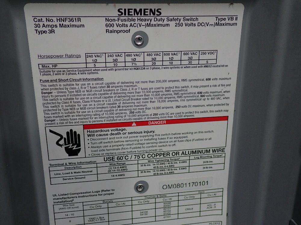 Siemens Non Fusible Disconnect