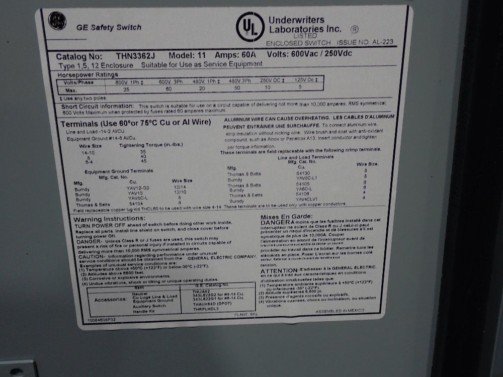 General Electric Non Fusible Disconnect