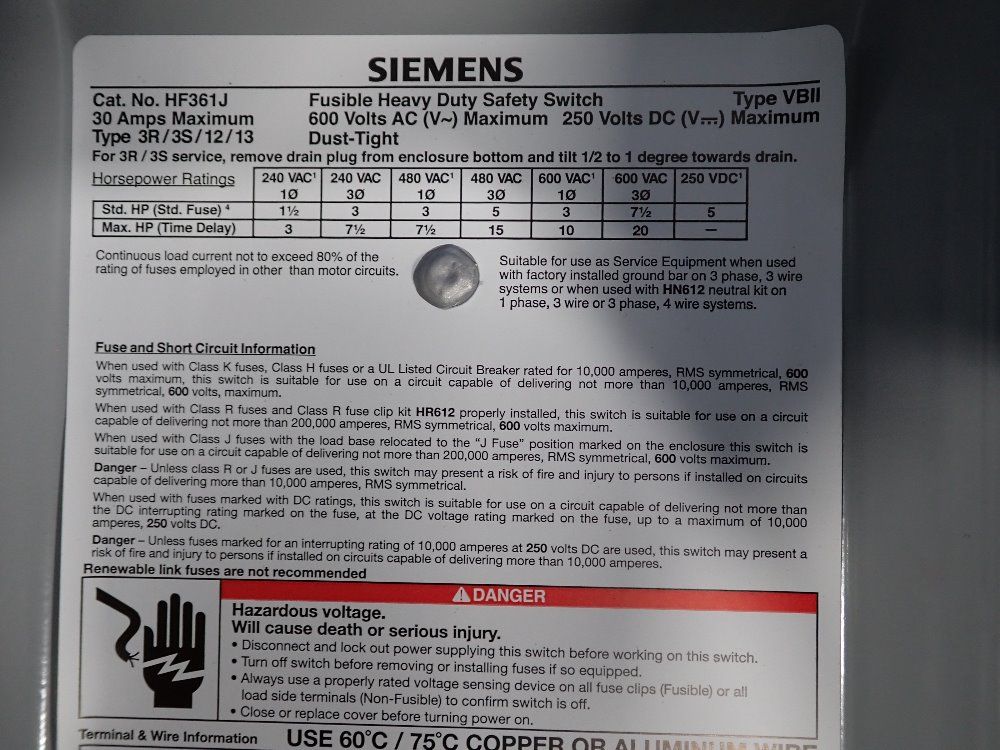 Siemens Fusible Disconnect