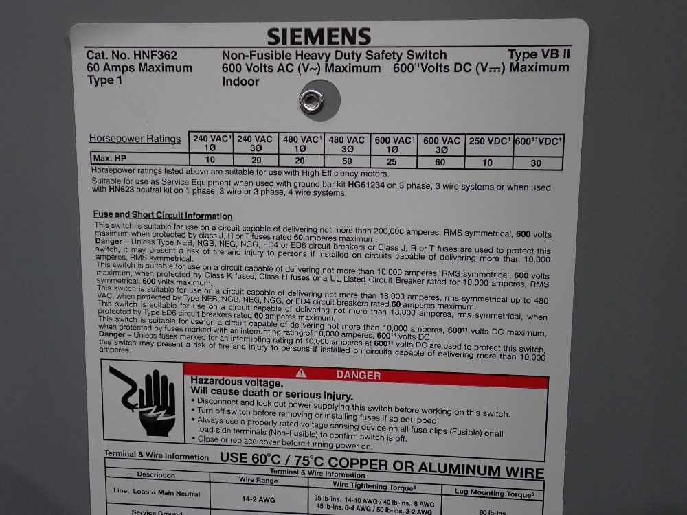 Siemens Non Fusible Disconnect