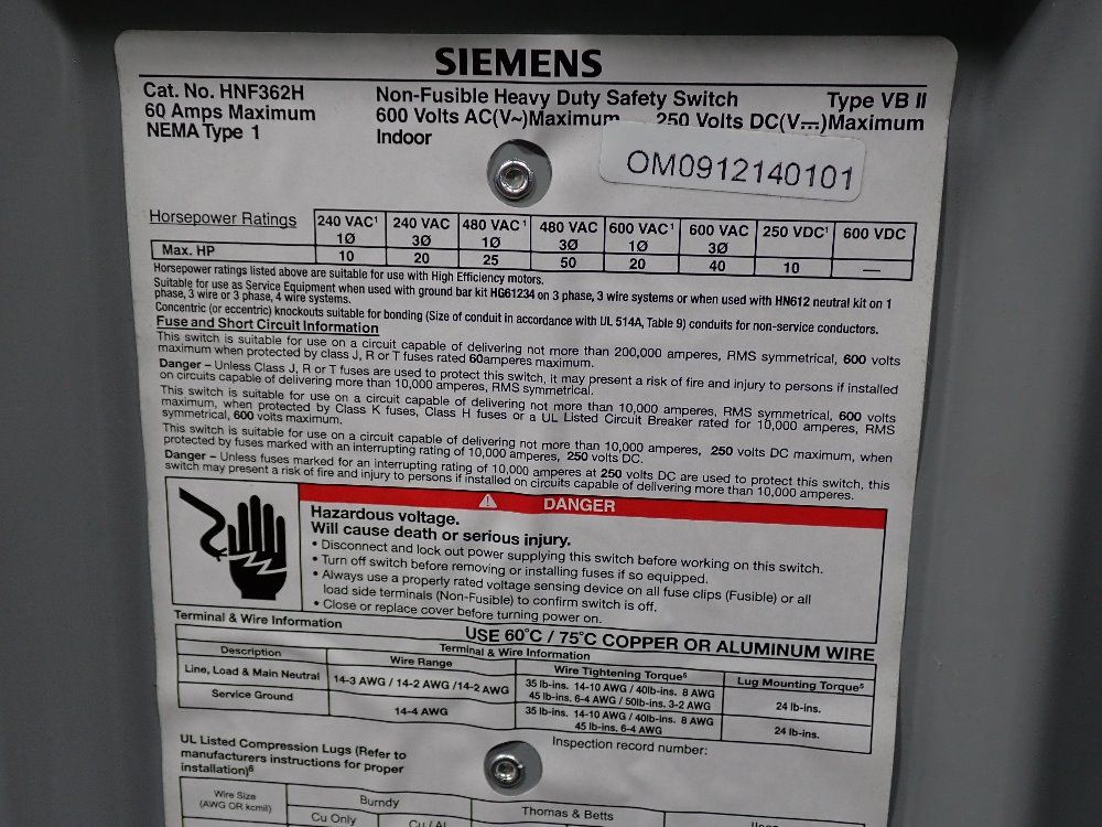 Siemens Non Fusible Disconnect